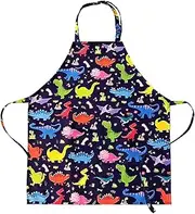DECOWALL AP-003 Kids Apron – Dinosaurs for Boys Girls Children Chef Kitchen Apron with Pocket Cooking Baking Painting Crafting Art Gardening Adjustable Strap Gift Little Helper