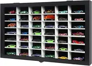 PKHROR Diecast Model Car Display Case 1/64 Scale Toy Cars Organizer Storage Cabinet Wall Mount with Acrylic Glass Door & Removable Shelf - Holds Up to 42 Cars, Large-Black