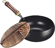 Iron Pan, Suntup Frying Pan,Japanese Non Stick Iron Pan with Anti-Scalding Handle, Hand-Forged Wok with Lid Non Stick, 24/26cm Diameter Cookware for Stoves Induction Cookers(Size:24CM,Color:A)