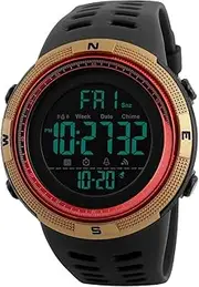 [TONSHEN] Men's Digital Sports Watch Waterproof 50M 164FT LED Electronic Display Outdoor 12H/24H Time Military Watch Backlight 100/1 Stopwatch Calendar Date Plastic Watch with Rubber Strap