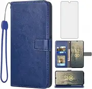 Asuwish Compatible with Nokia C31 Wallet Case Tempered Glass Screen Protector and Leather Flip Cover Card Holder Stand Cell Accessories Phone Cases for NokiaC31 C 31 Women Men Blue