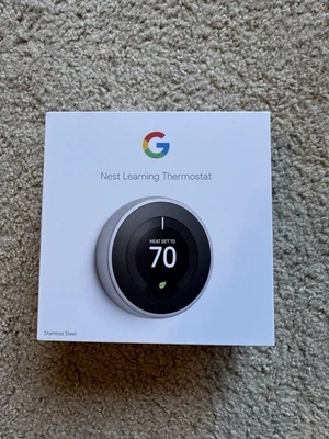 NIB Google Nest 3rd Generation Learning Thermostat T3007ES stainless steel