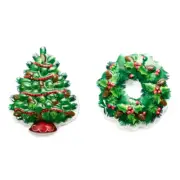 CLEARANCE Christmas Cake Toppers Christmas Tree and Wreath Cake Topper Set of 2