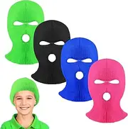 4 Pcs Kids Ski Mask 3 Hole Full Face Cover Balaclava Face Mask for Boys Girls Colorful Winter Outdoor Sport Skiing Cycling