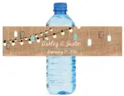 Burlap & Hanging Mason Jars Market Lights Wedding Birthday Water Bottle Labels