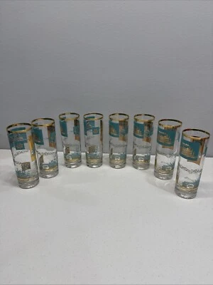 Vintage Set of 8 Libbey Southern Comfort Steamboat Glasses