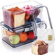 2 Pack Bread Box for Kitchen Countertop, Regular and Large Bread Container Storage Airtight Loaf, Clear Breadbox for Bread Storage, Refrigerator Lock Box for Fruit Storage Bread Holder with Bread Bags