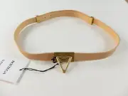 BOTTEGA VENETA Point Lock almond beige triangle buckle leather belt 80 authentic
