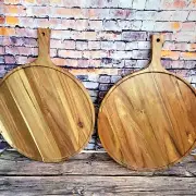 Round Pizza Serving Board with Handle, Large Charcuterie Board, 16" Pizza Peel.