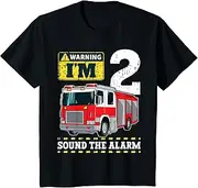 [X.Style] Kids Fire Truck 2 Year Old Firefighter 2nd Birthday Boy Toddler ds856 T-Shirt (S) Black