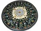 Round Black Marble Dining Table Top Antique Pattern Inlay Work Reception Table