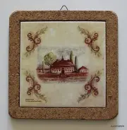 Ceramic Tile & Cork Trivet Tuscany Kitchen Wall Hanging Beautiful Hot Plate Cute