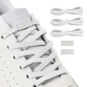 No Tie Shoelaces Elastic Shoe Laces 3Pcs with 2 Metal Buckles, White