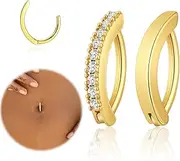 [Yatumery] 1-3Pcs Clicker Belly Button Rings for Women Dangle Belly Rings Surgical Steel Cute CZ Opal Hoop Reverse Navel Rings Body Piercing Jewelry for Women 14G Silver Gold Tone