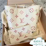 LV 路易威登 NEVERFULL MM 子母包 手提包 單肩包 女包 M21579 米色粉購物袋