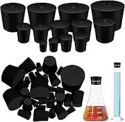 Glarks 32pcs 000#-10# Solid Rubber Stopper, 13 Sizes Black Tapered Lab Seal Rubber Stoppers, Assorted Sizes Lab Plug, Tapered Lab Bungs Solid Rubber Stoppers for Flask, Plug Holes, Test Tube