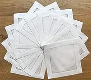 Ladder Hem Stitch White Linen Cocktail Napkins- 1 Dozen 6x6- Linen Cloth Napkin Coasters-Set of 12
