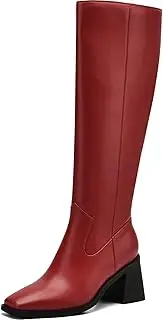 [AIUNIIND] Knee High Boots Women Chunky Heel Fashion Faux Leather Tall Boots Square Toe Block Heeled Long Riding Boots