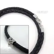 Sterling Silver 4mm Braided Genuine Leather Cord Necklace w/ Bail Loop 18"