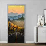 Door Stickers Forest Travel Road Scenery DIY Door Sticker Home Decoration Wall Stickers Porch Kitchen Art Mural Wallpaper (Size : 95x215cm)