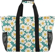 [sanluoli] Bags And Totes Collapsable Beach Bag Tote Sandproof Canvas Laundry Carrying Bag, Green Daisy, 1 size