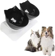 Cat Bowls Double Elevated with Raised Stand, 15°Tilted Cat Bowl Design Neck Guard Stand Raised Pet Food Water Feeder Bowl for Indoor Cats and Small Dogs Kitten Dishes Rabbits (Black)