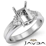 3 Stone Fine Diamond Trillion Emerald Mount Engagement Ring Platinum 950 0.6Ct