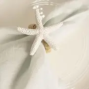 Starfish Napkin Rings Set of 6, White Sea Star Napkin Ring Holders for Crafts, Beach, Dinner Party, Wedding, Theme Party, Banquet, Nautical, Coastal Table Decor