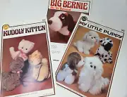 Lot of 3 Vintage Zim's Dog Cat Animal Doll Making Sewing Patterns Craft Leaflets
