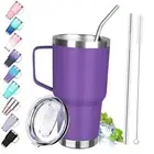 30 oz Tumbler with Handle, Stainless Steel Insulated Tumbler 30 Ounces Purple