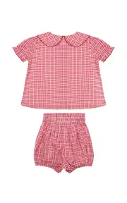 [Minnow] Baby Girls Poppy Gingham Rounded Collar Top And Bloomer Set