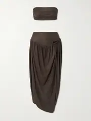 [Maygel Coronel] Maygel Coronel - Noriega Strapless Twisted Draped Stretch-jersey Bandeau And Skirt Set - Chocolate - Petite Petite Brown