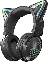 Cat Ear Headphones, Wireless and Wired 5.3 Gaming Headset, RGB Cat Ear Headphones with Noise Cancelling Microphone for PS4/5, PC, Bluetooth, for Smartphone (Black)