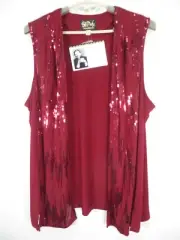 NWT BOB MACKIE Women Heavyweight Stretch Comfy Poly Open Front Vest Sequin M