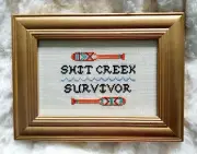 Sh*t Creek Survivor Cross Stitch in Gold Frame - Handmade - Needlework