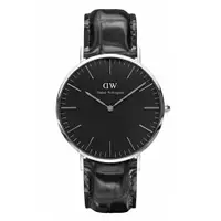 在飛比找ETMall東森購物網優惠-DW Daniel Wellington 黑色壓紋皮革腕錶-