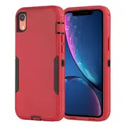 For Apple iPhone XR 3in1 Case Drop Resistant Defender Tradies Hybrid Armor Heavy Duty Rugged Shockproof Tough Cover (Red)