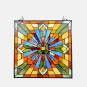 24" Stained Glass Tiffany Style Hanging Window Panel Suncatcher Mission Design