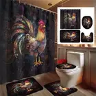 Rainbow Rooster Shower Curtain Bathroom Rug Bath Mat Toilet Lid Cover Home Decor