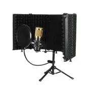 Microphone Isolation Shield 5 Panel Sound Shield with Pop Filter and Tripod S...