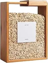 9x7x3 Inch Rice Container with Slide Lid, Transparent Wooden Food Dispenser for Cereal Grain Pasta Kitchen Storage