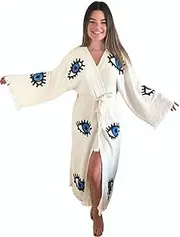 [muslin babies muslin.babies] Handmade Evil Eye Kimono - Women Beach Cover Up - Festival Bohemian Robe - Boho Cotton Cardigan - Dressing Gown