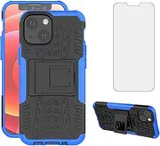 Phone Case for iPhone 13 Mini 5.4 inch with Tempered Glass Screen Protector Cover and Hard Rugged Hybrid Protective Cell Accessories iPhone13mini i-Phone 13minicase i iPhone13 13mini Cases Black Blue