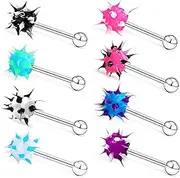 [Prjndjw] 14G Silicone Soft Spike Ball Tongue Rings Surgical Steel Tongue Rings Koosh Spiky Tongue Rings Body Piercing Jewelry for Women Men 8Pcs 16MM