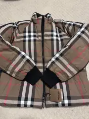 Burberry Women's Reversible Plaid/Black Zip Puffer Down Jacket Sz. MEDIUM *New*