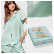 Peter Alexander Ladies PJ Pyjamas New Chic Satin Teddy Bears Set (Small) Mint