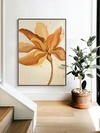 在飛比找樂天市場購物網優惠-簡約輕奢客廳裝飾畫橘色牡丹花沙發背景墻壁畫高級感植物花卉掛畫