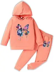 [Cakaner] Toddler Girls 2-Piece Monogrammed Patchwork Colorblock Set Hooded Long Sleeve Top and Pants Set