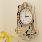 Fin Large Glamorous Crystal Crush Diamond Wall Clock Beveled Glass Mirror Fireplace