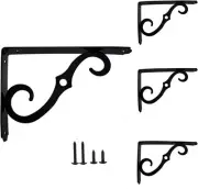 HOME MASTER HARDWARE Decorative Shelf Brackets 8 inch,Black 4 Pcs, Black